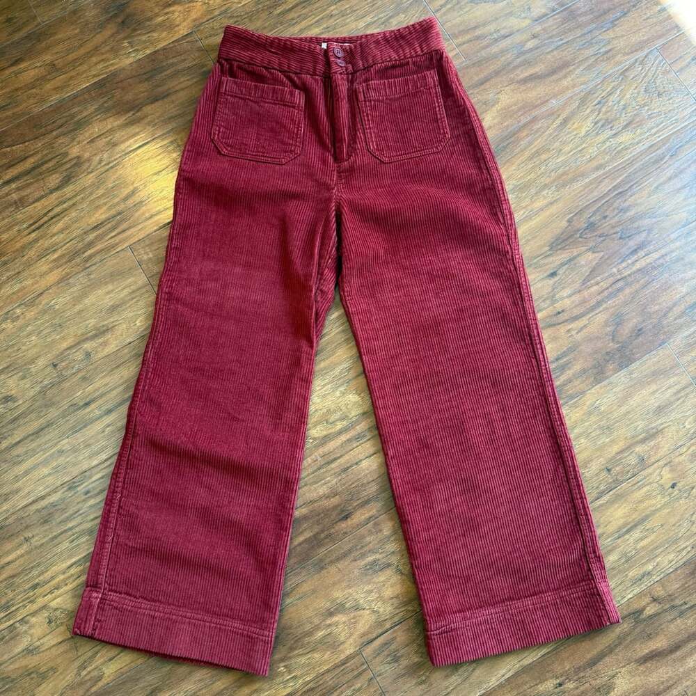 Marine Layer Tally Wide Leg Cropped Corduroy Pants Burgandy Size 2